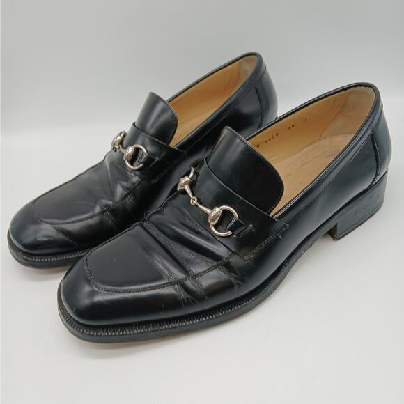 Vintage Gucci Horse Bit Leather Dress Loafers Shoes Business Black Size 10D - Picture 1 of 13